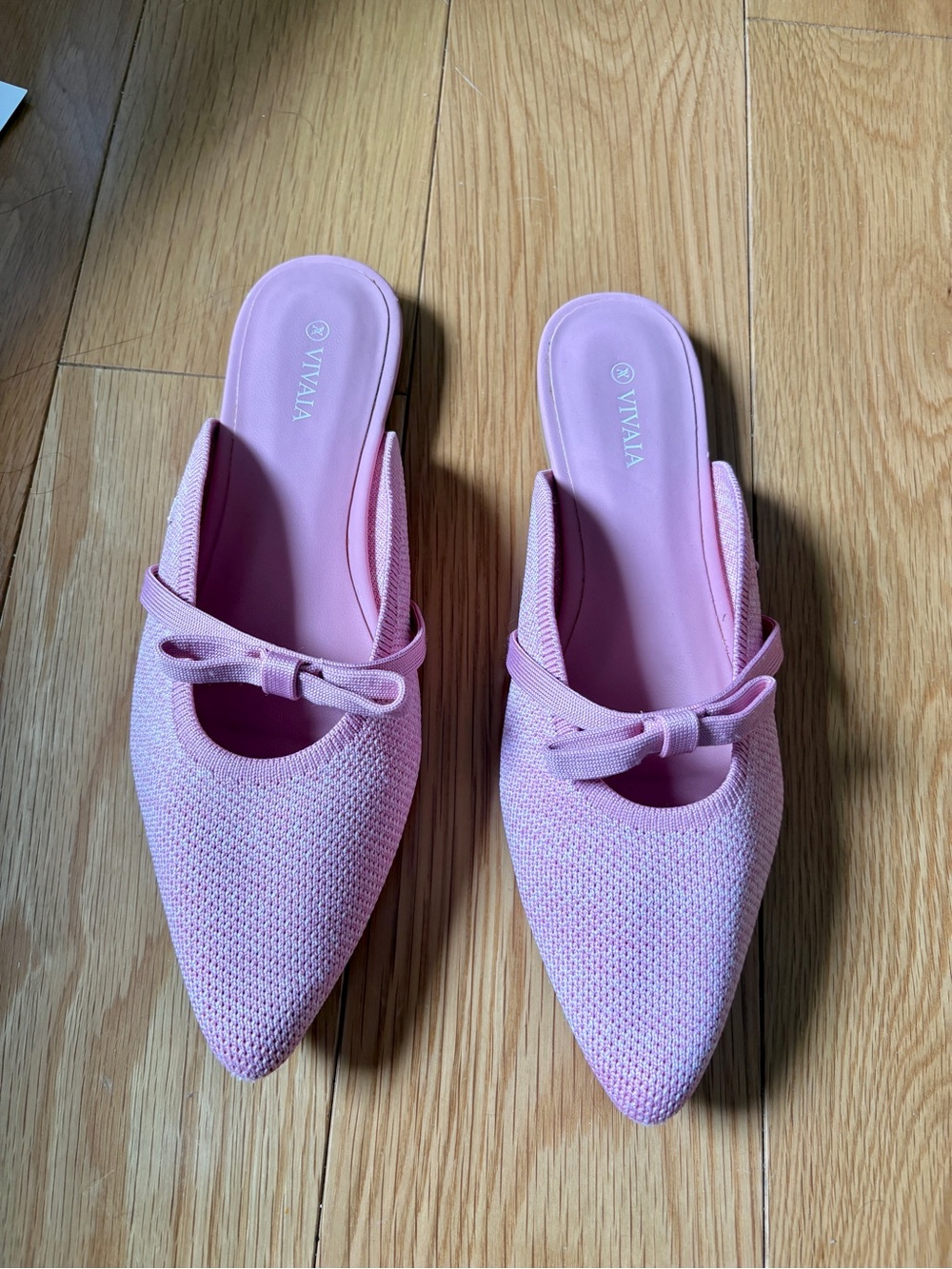 Vivaia Pink Knit Pointed-Toe Bow Backless Mules size 39/8.5